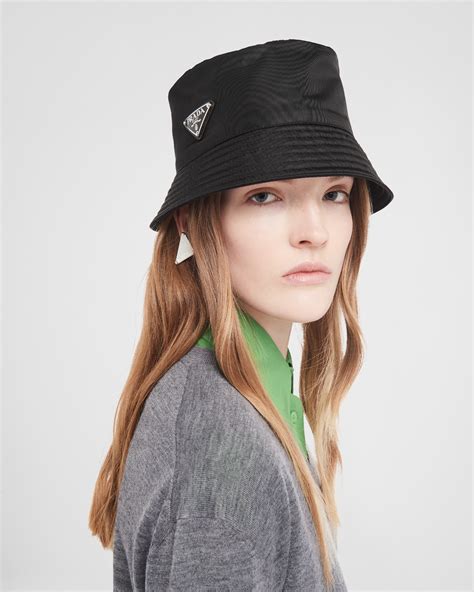 prada re-nylon logo bucket hat|prada bucket hat black.